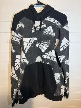 adidas Men's Essentials Brandlove Heart Logo All Over Print Fleece Hoodie